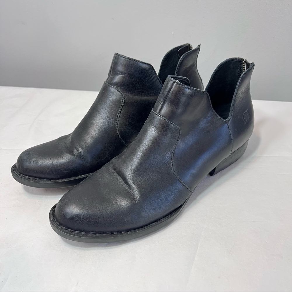 Born Black Leather Cutout Zip Ankle Booties